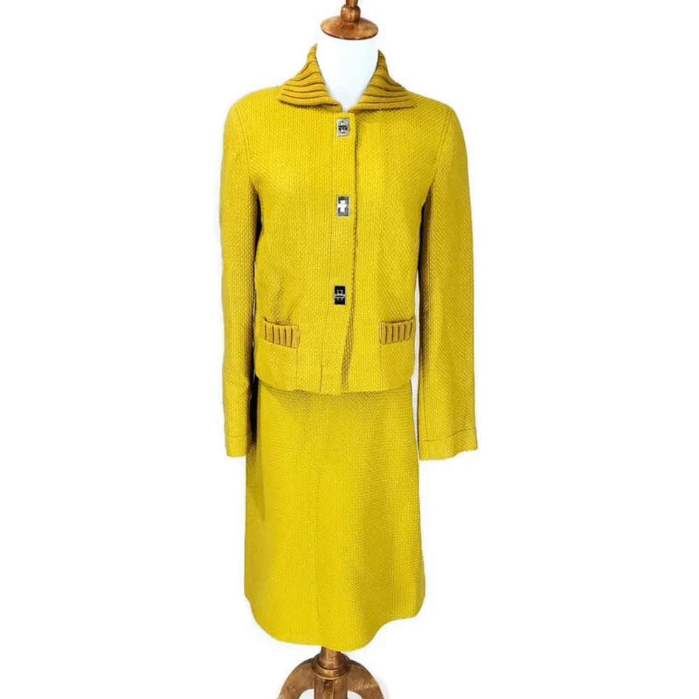 Philosophy Di Alberta Ferretti Vintage Wool Retro Mod Mustard Jacket Skirt Suit - Picture 1 of 16